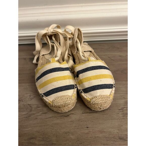 Soludos Lauren Lace Up Espadrilles yellow x navy size 7 - Picture 1 of 5